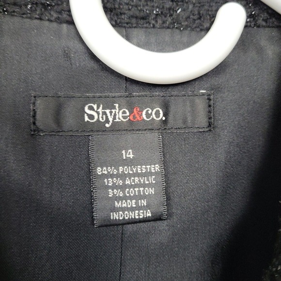 Style & Co. Womens Black 3/4 Sleeve Collared Button Front Blazer Sz 14 - Picture 7 of 9